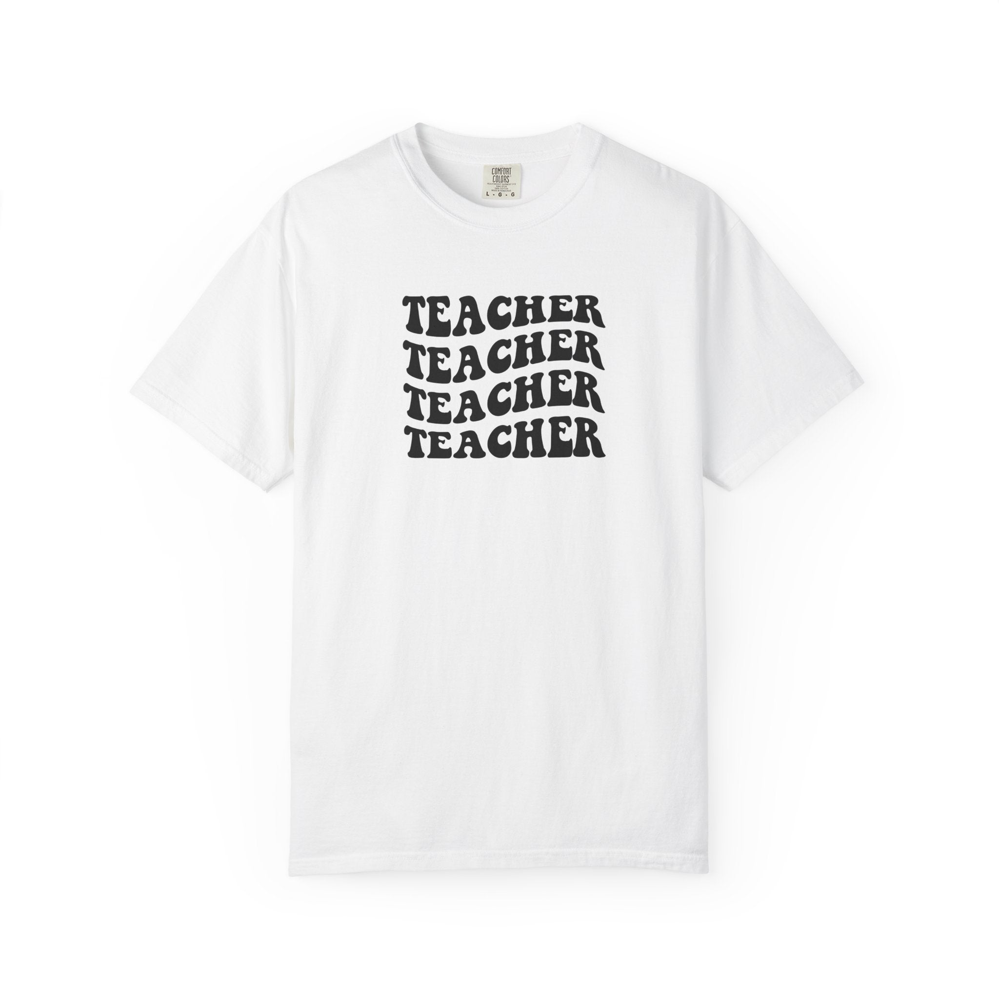Teacher Repeat Graphic T-Shirt — Retro Stacked "Teacher" Tee