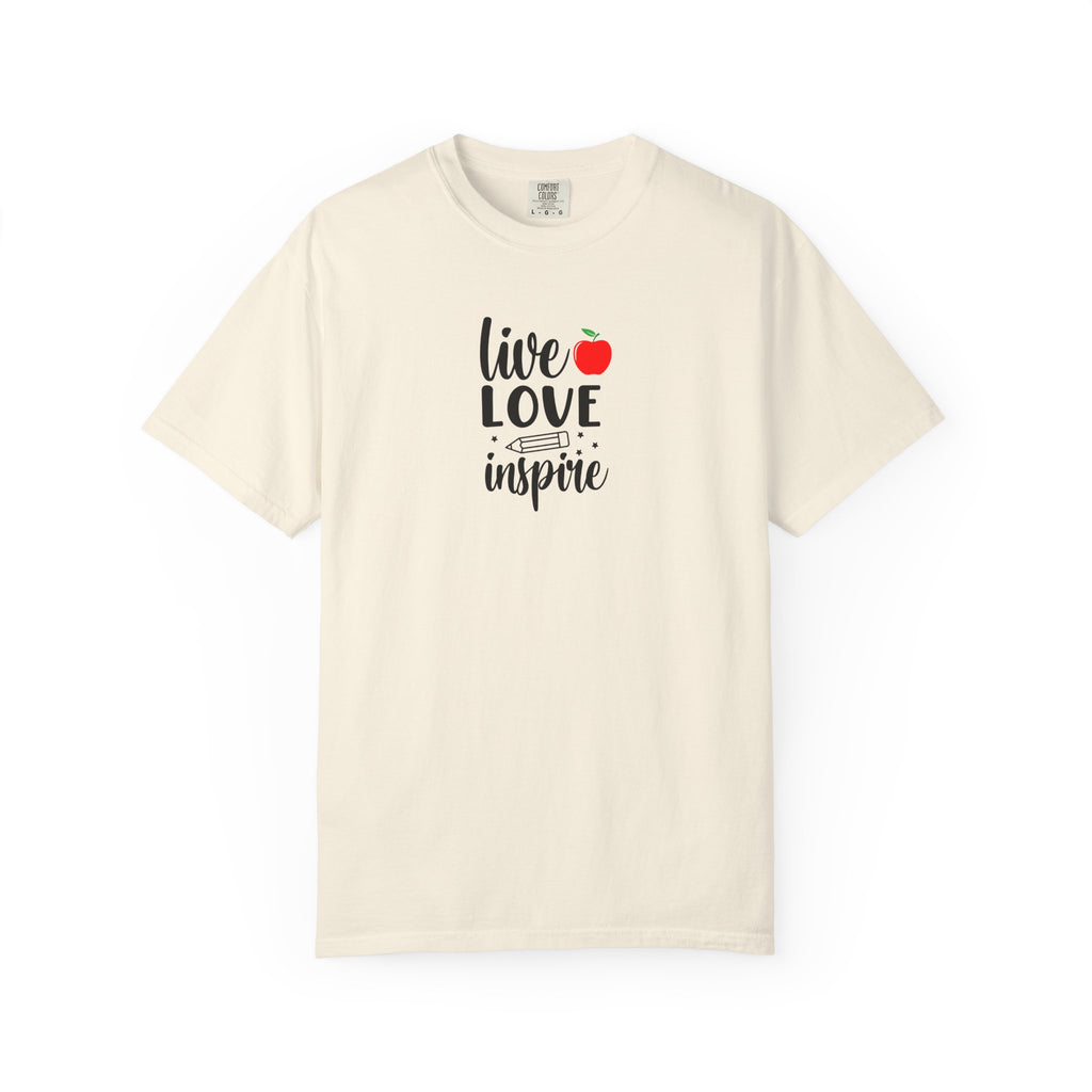 Live Love Inspire T-Shirt — Teacher Appreciation Apple Graphic Tee