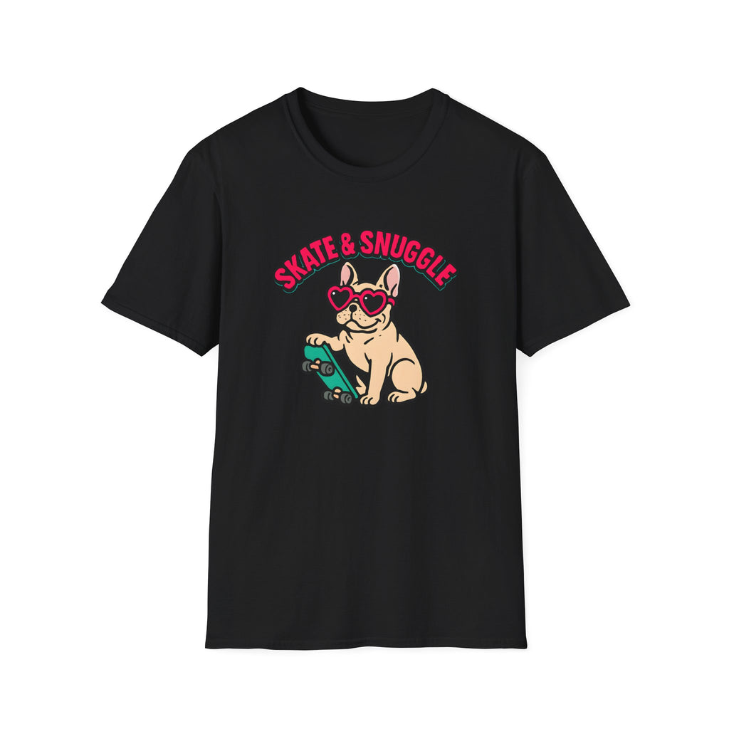 Skate & Snuggle French Bulldog T-Shirt — Cute Skateboard Dog Graphic Tee