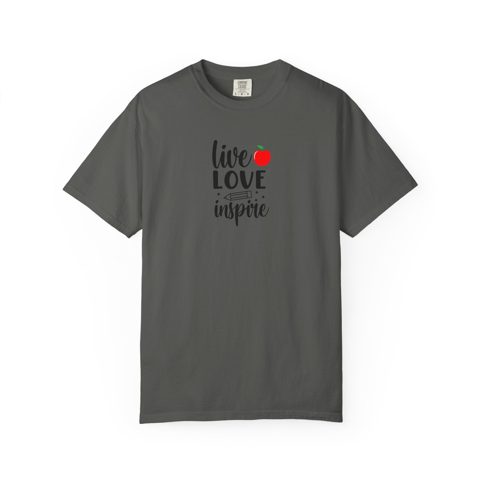 Live Love Inspire T-Shirt — Teacher Appreciation Apple Graphic Tee