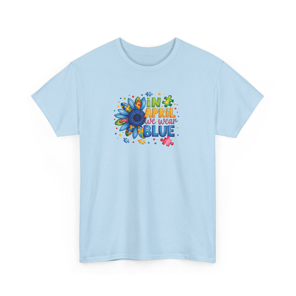 "In April We Wear Blue" Autism Awareness Floral Tee