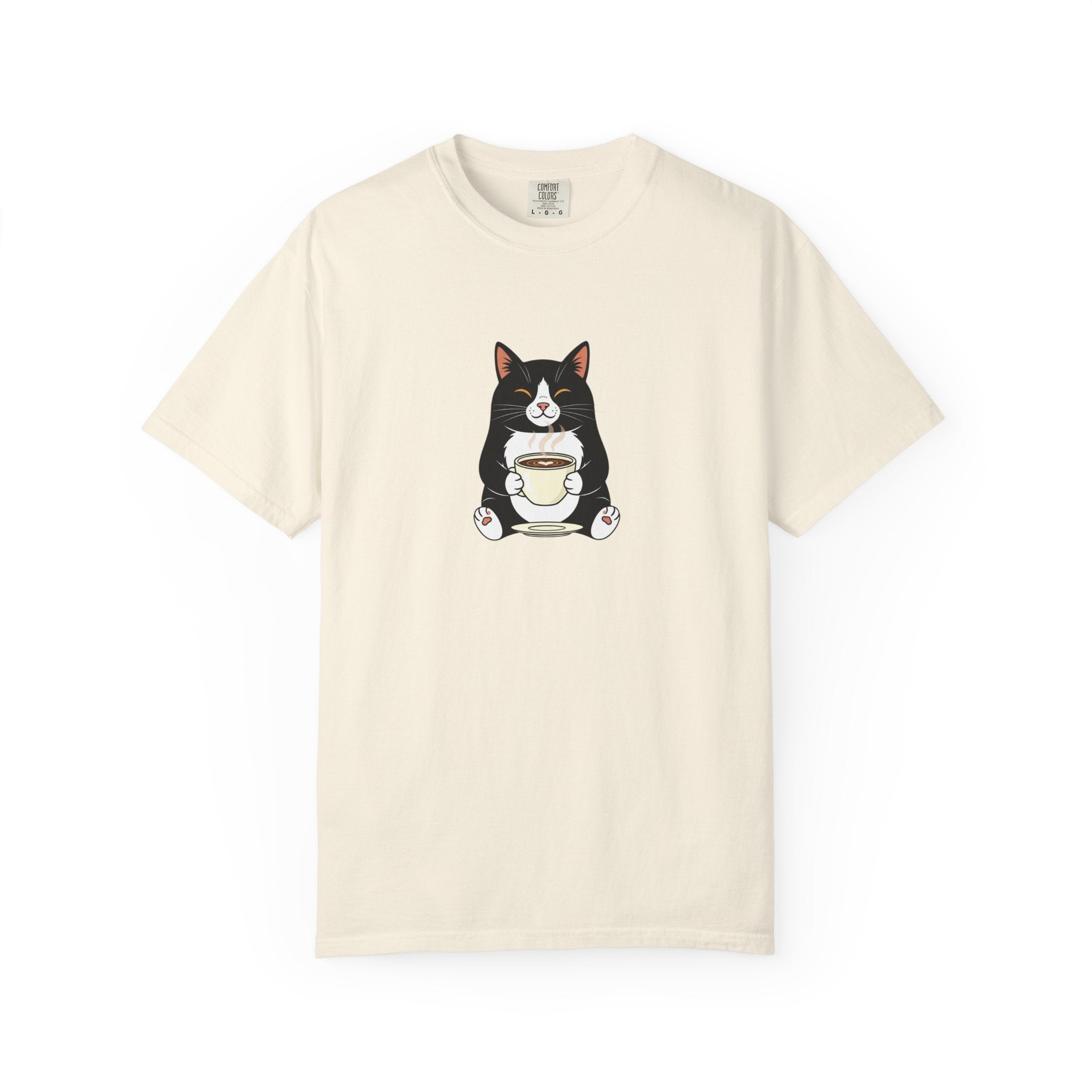 Tuxedo Cat Holding Coffee T-Shirt