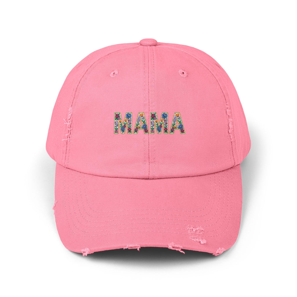 MAMA Distressed Baseball Cap — Floral Patch Mom Hat