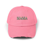 MAMA Distressed Baseball Cap — Floral Patch Mom Hat