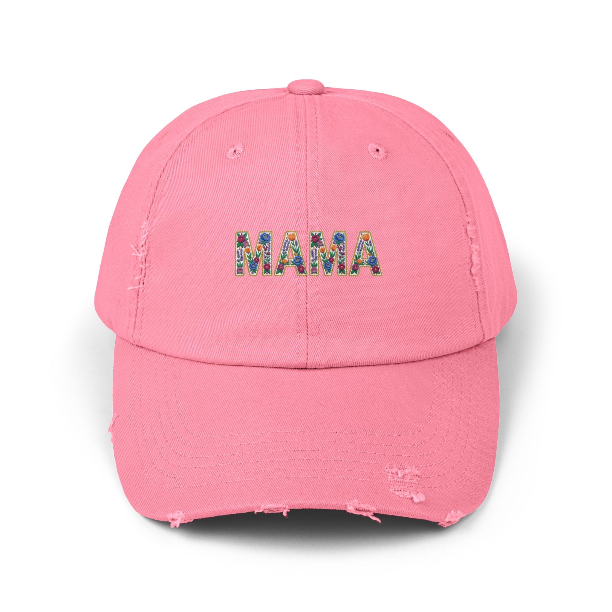 MAMA Distressed Baseball Cap — Floral Patch Mom Hat