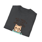 Cat and Coffee T‑Shirt — "All I Need Is My Cat and Coffee" Cute Cat in Mug Tee