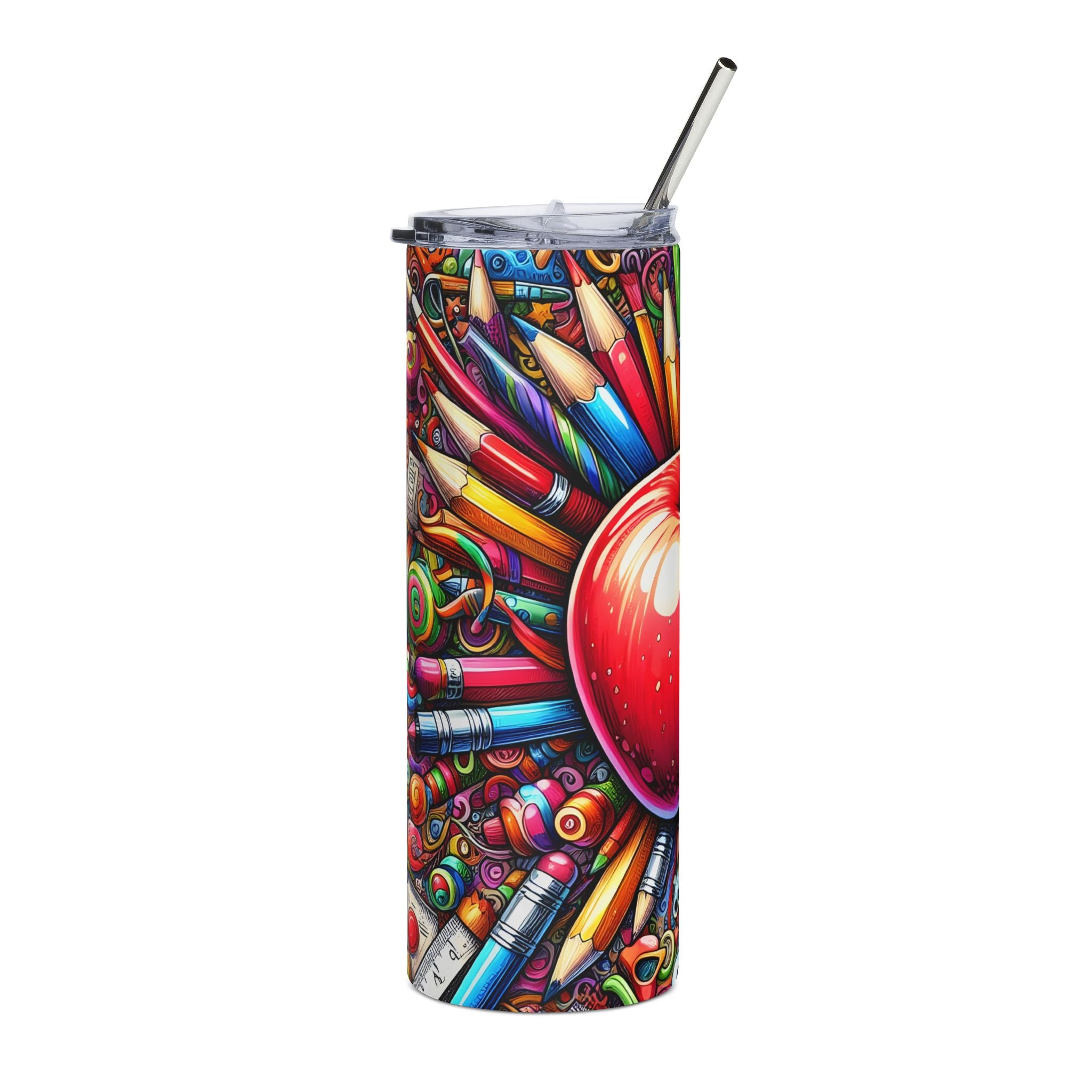 Colorful Apple & School Supplies for Teachers 20oz Stainless Steel Tumbler