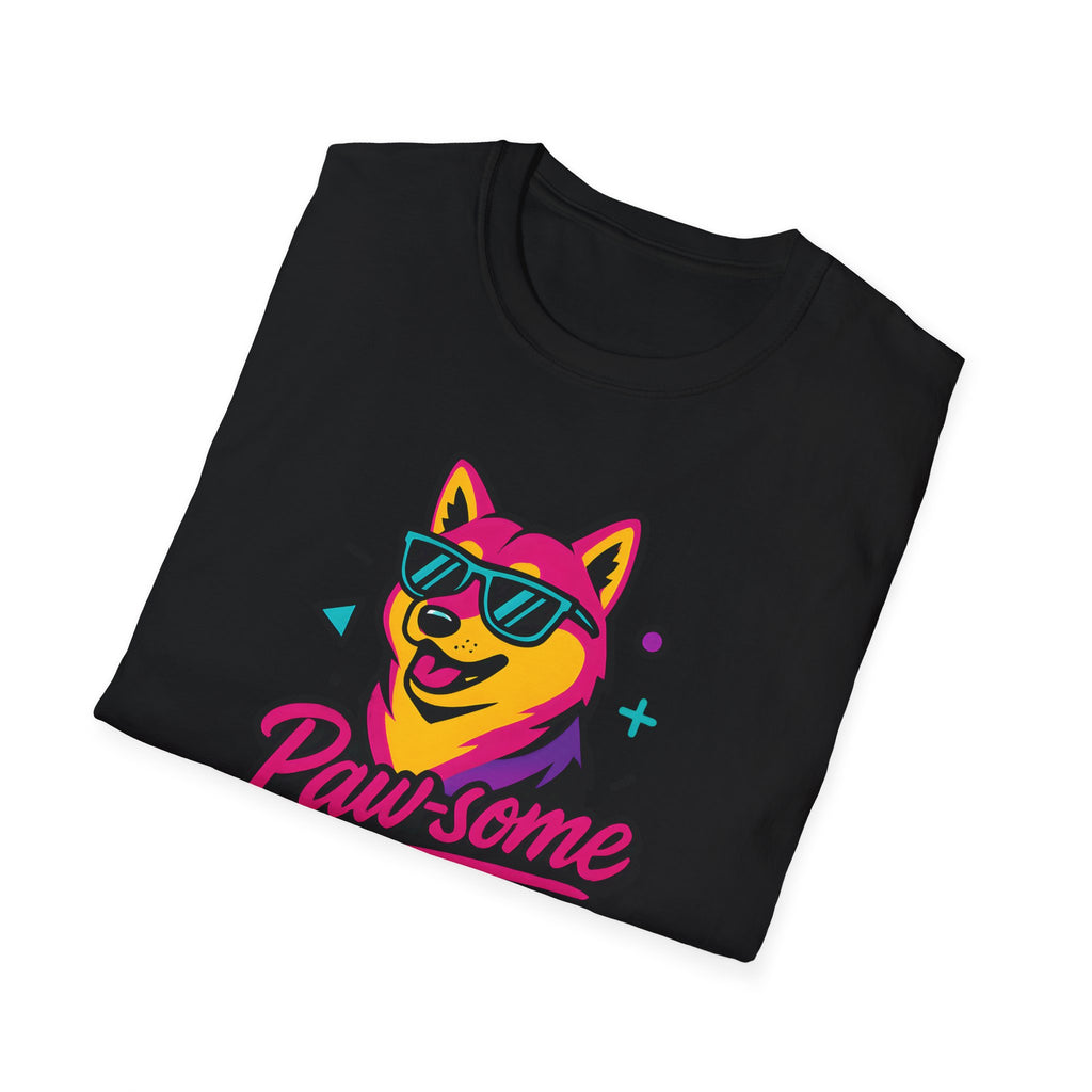 Pawsome Sunglasses Dog T-Shirt – Retro Neon Shiba Graphic Tee