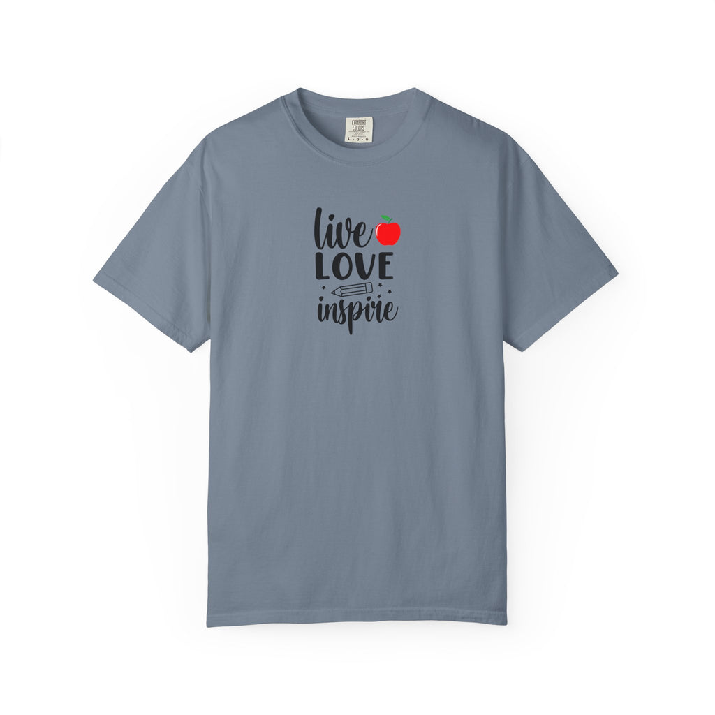Live Love Inspire T-Shirt — Teacher Appreciation Apple Graphic Tee