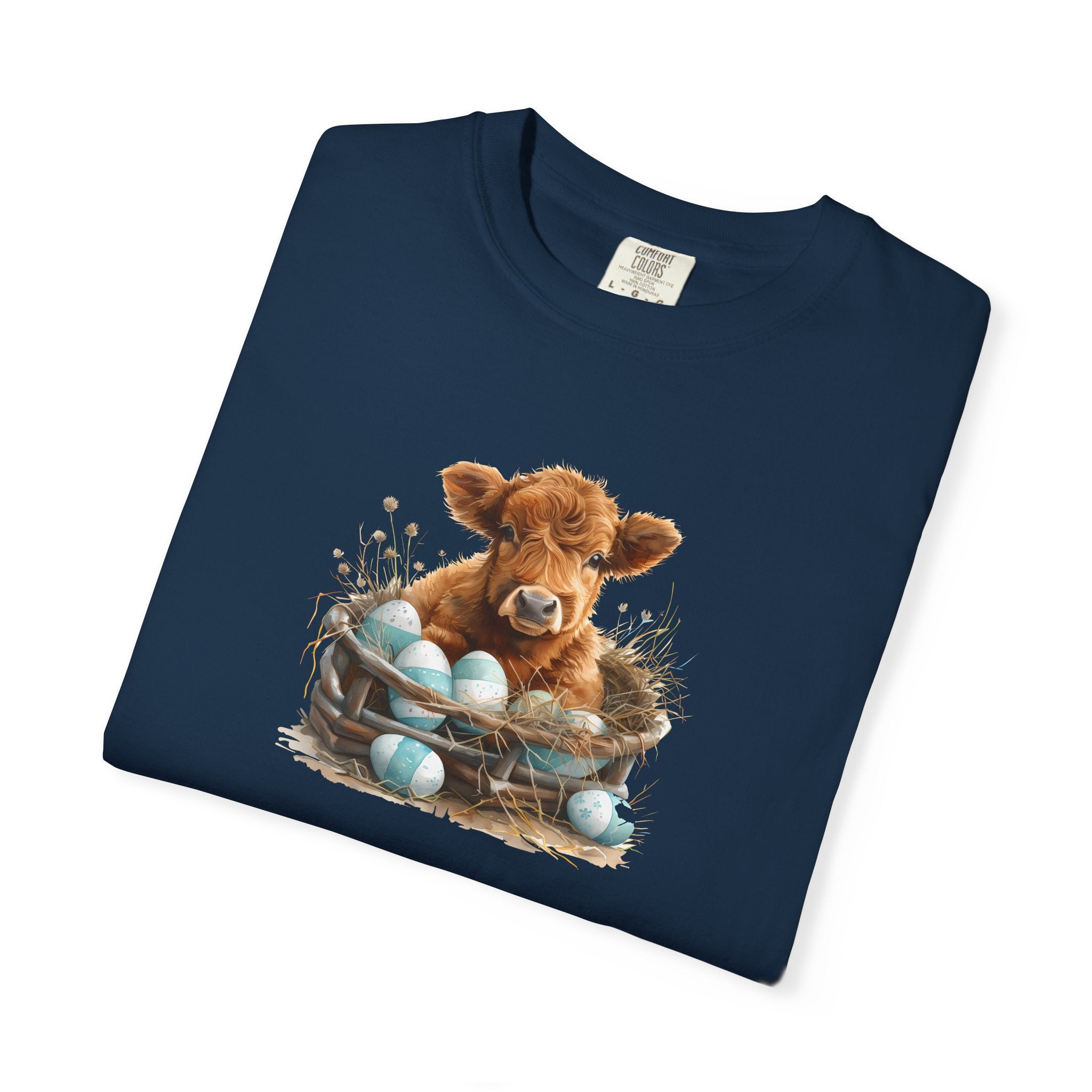 Easter Highland Cow Calf in Basket T-Shirt