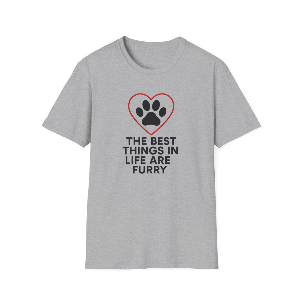 Dog Lover T-Shirt — “The Best Things in Life Are Furry” Paw Heart Tee