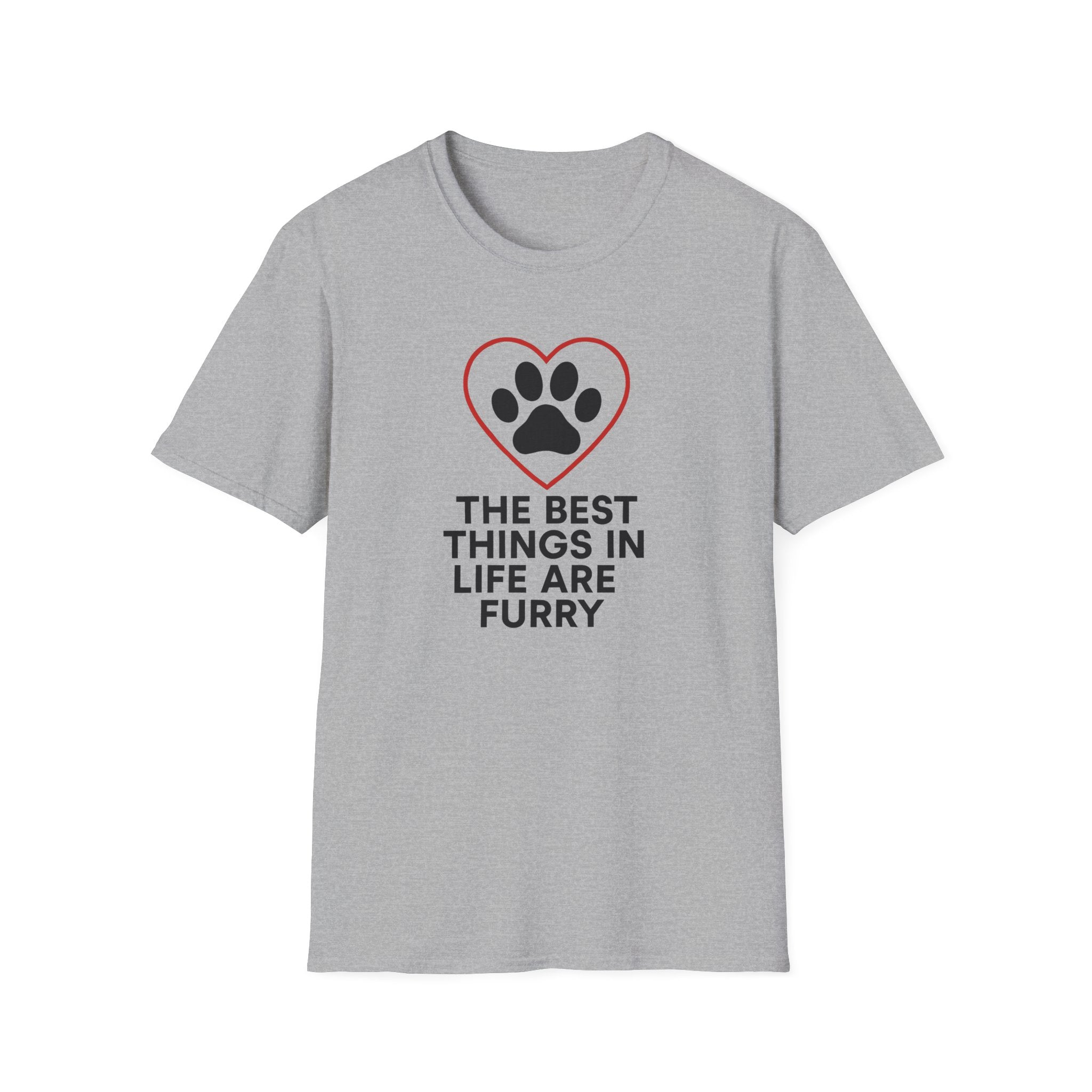 Dog Lover T-Shirt — “The Best Things in Life Are Furry” Paw Heart Tee