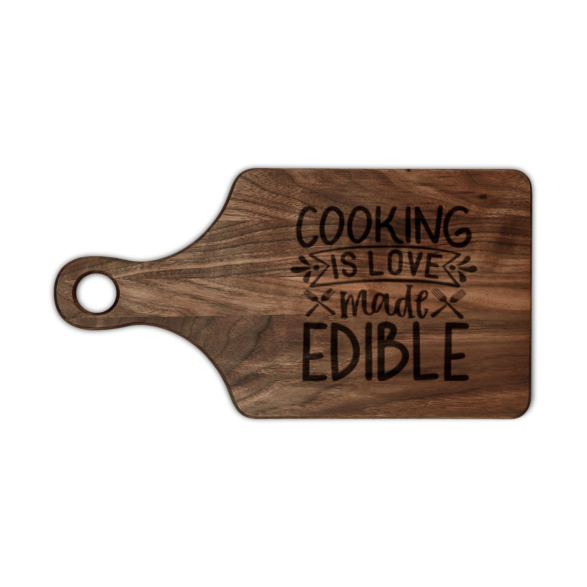 Engraved Wooden Cutting Board – "Cooking Is Love Made Edible"