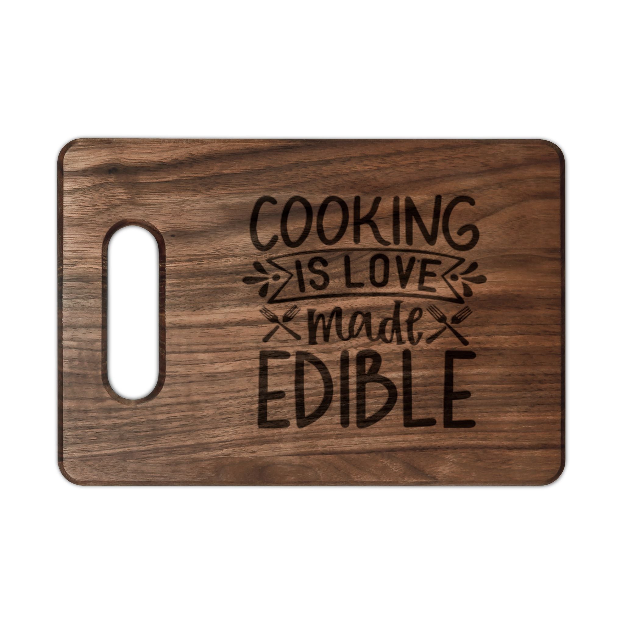 Engraved Wooden Cutting Board – "Cooking Is Love Made Edible"