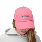 MAMA Distressed Baseball Cap — Floral Patch Mom Hat