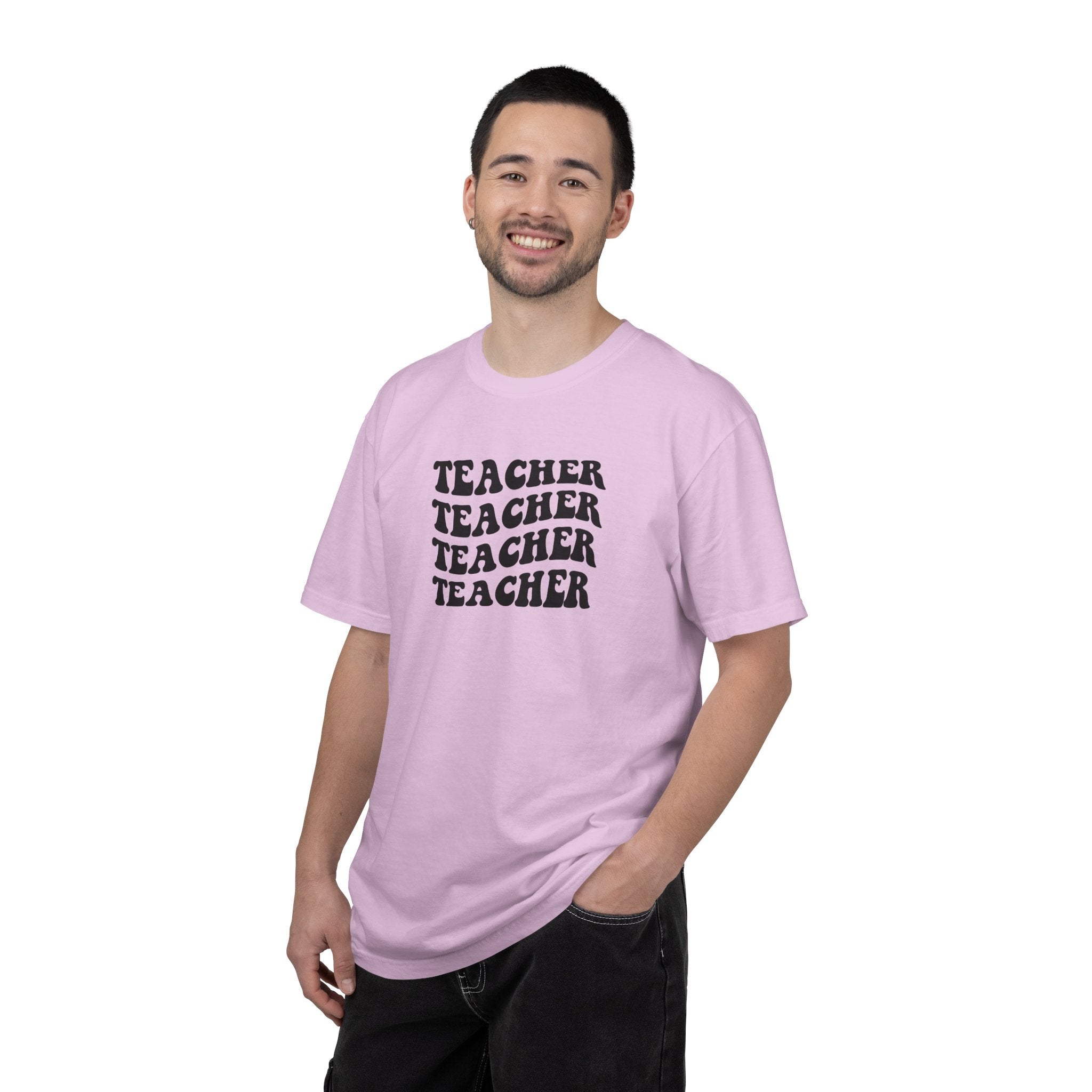 Teacher Repeat Graphic T-Shirt — Retro Stacked "Teacher" Tee