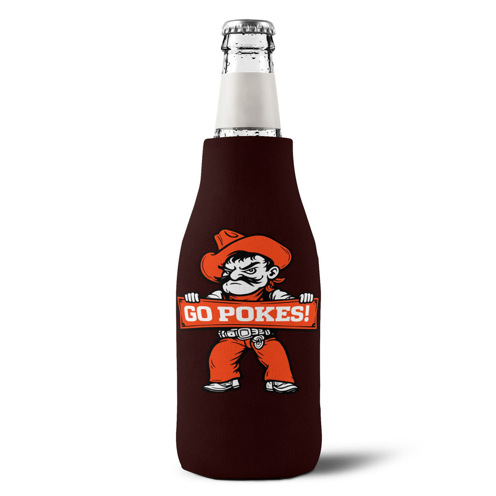 Zip-Up Bottle Cooler Sleeve — "Go Pokes!" Mascot Can Koozie