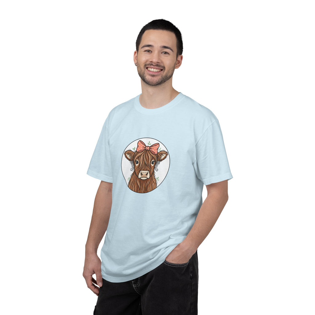 Highland Cow Tee — Cute Cow with Pink Bow Graphic T-Shirt