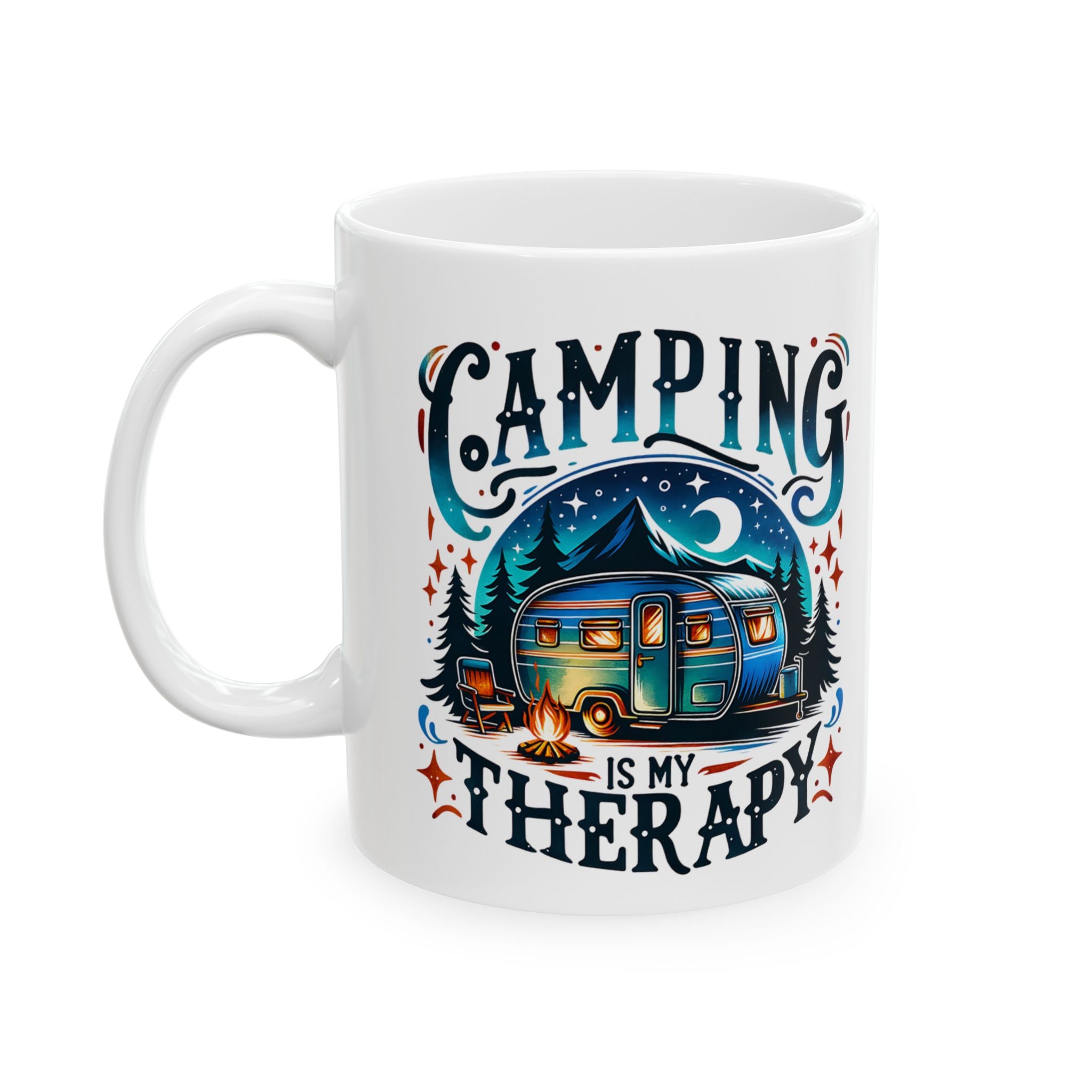 Camping Mug – 'Camp More, Worry Less' Ceramic Coffee Mug (11oz & 15oz)