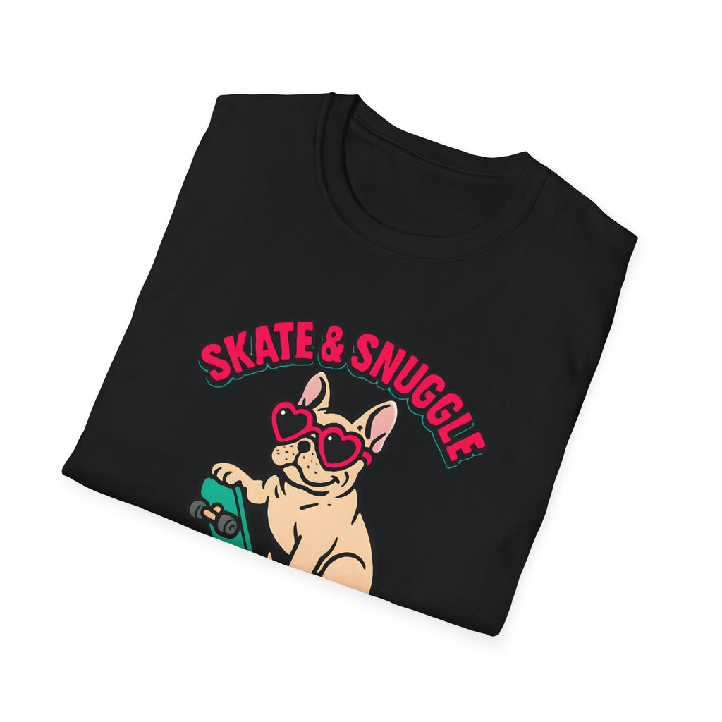 Skate & Snuggle French Bulldog T-Shirt — Cute Skateboard Dog Graphic Tee