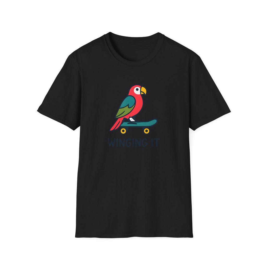 Winging It Parrot T-Shirt — Cute Skateboard Bird Graphic Tee