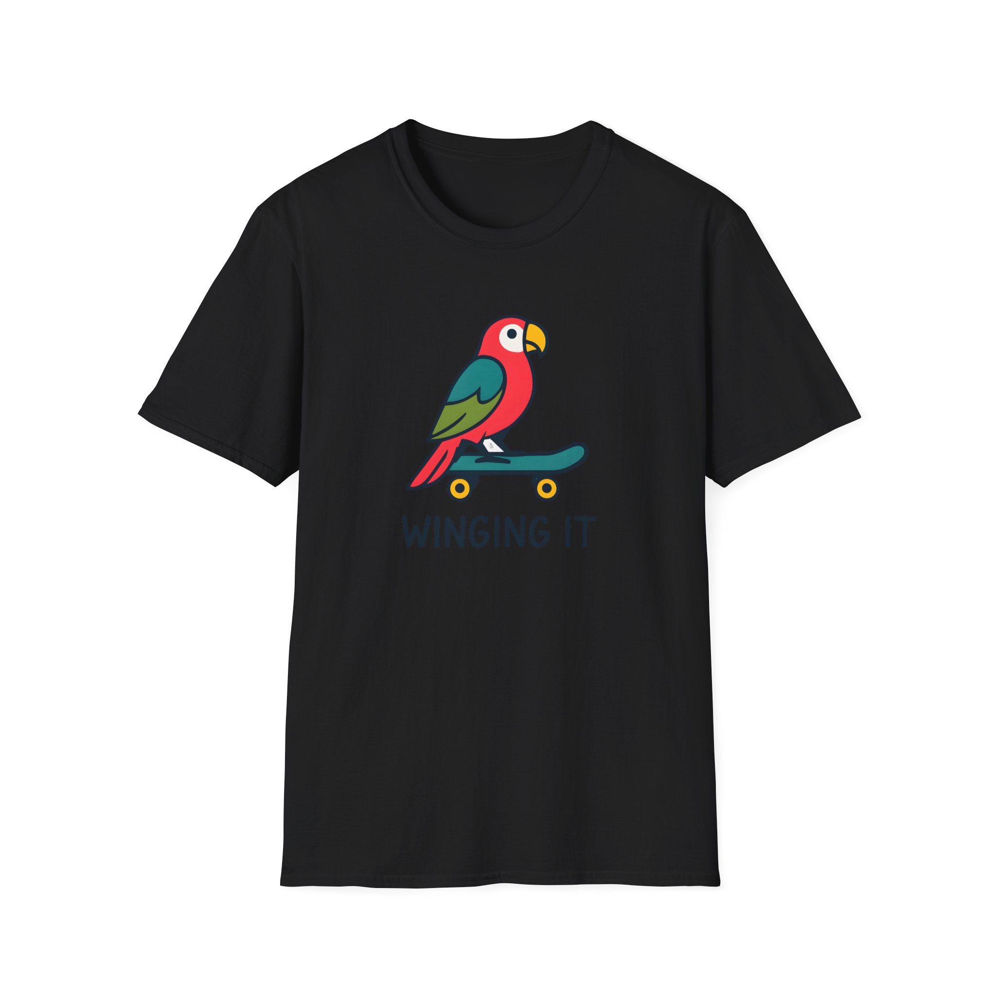 Winging It Parrot T-Shirt — Cute Skateboard Bird Graphic Tee