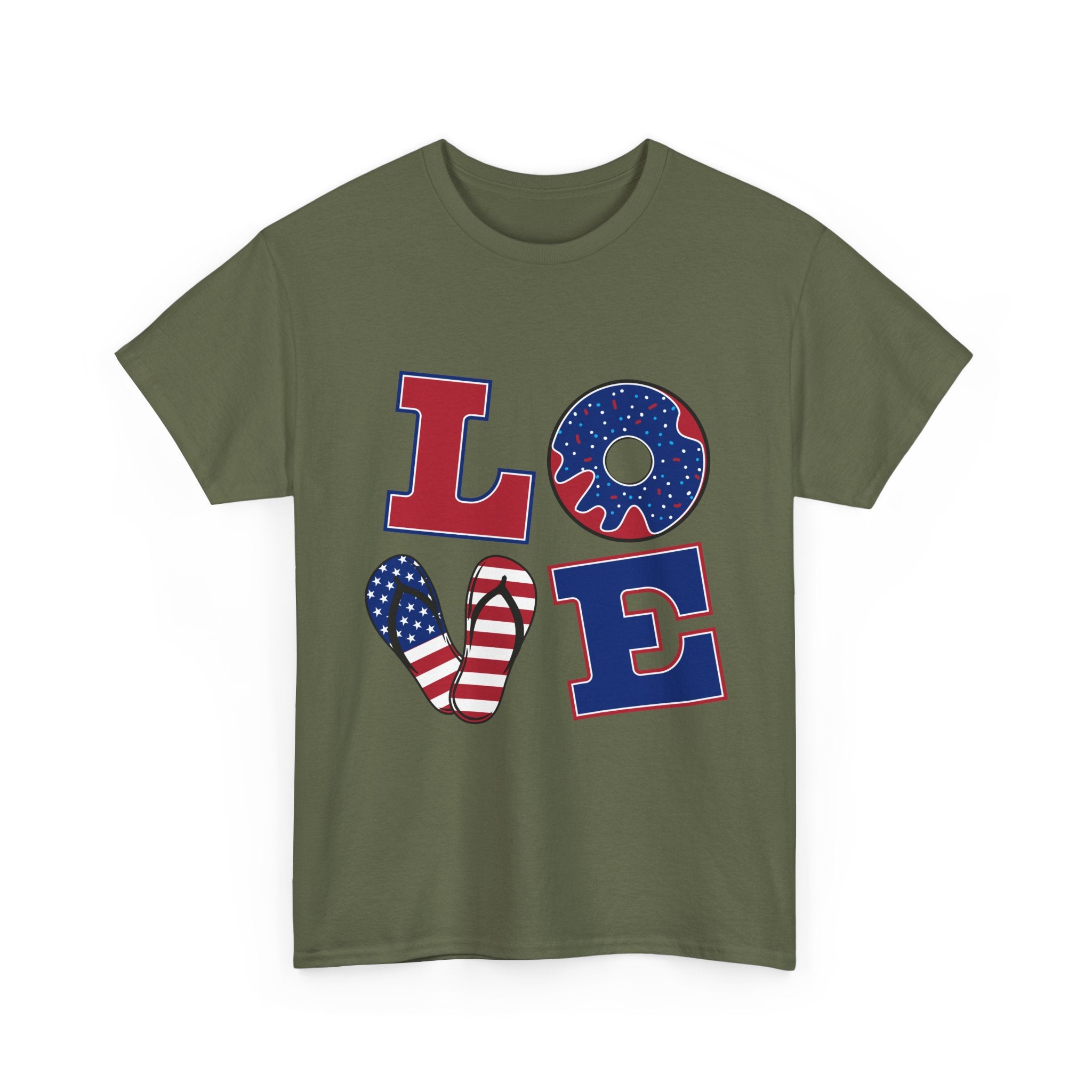 Patriotic LOVE Tee - USA Flag Donut Graphic