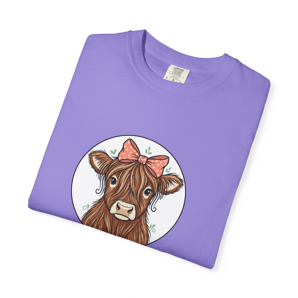 Highland Cow Tee — Cute Cow with Pink Bow Graphic T-Shirt
