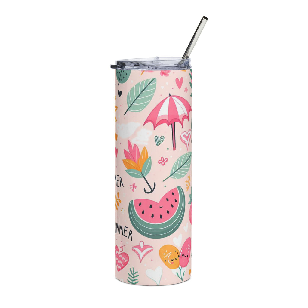 20oz Stainless Tumbler – Cute Summer Strawberries & Sun Insulated Travel Cup
