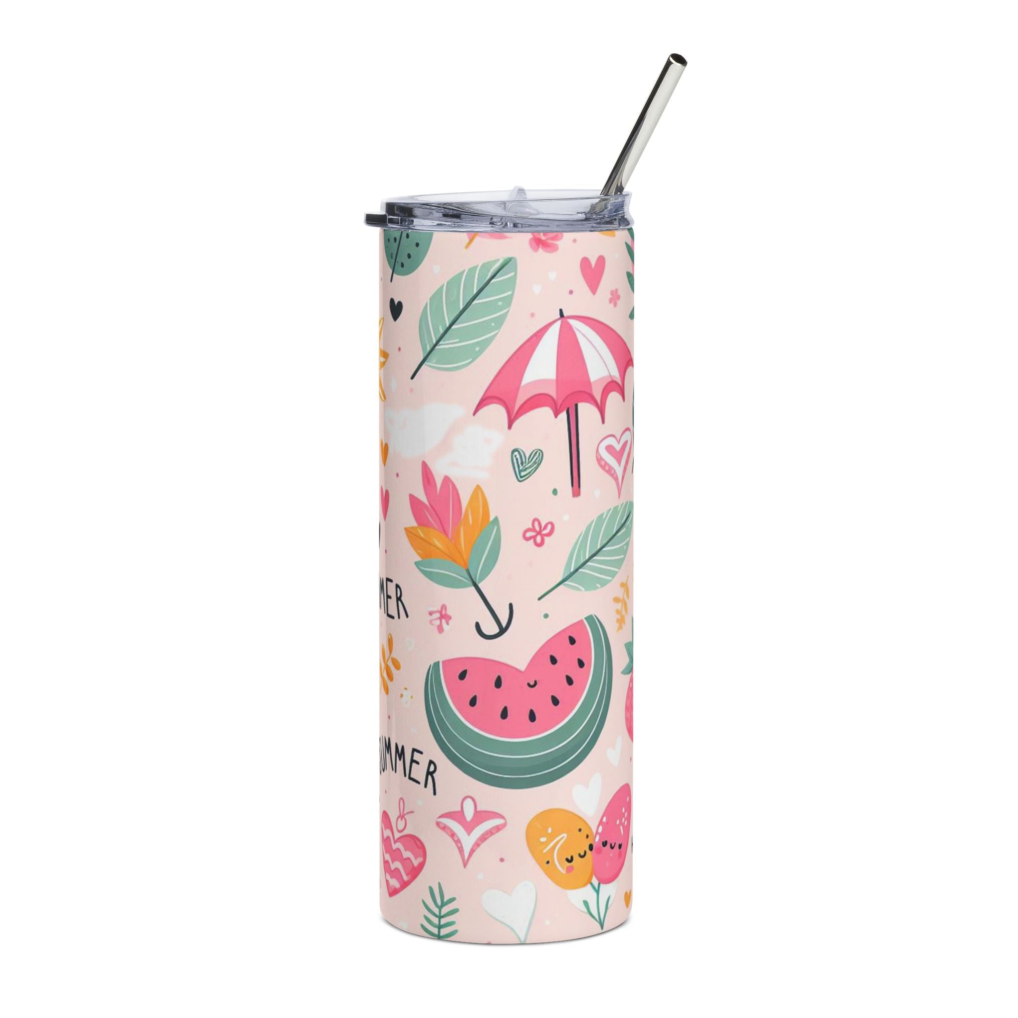 20oz Stainless Tumbler – Cute Summer Strawberries & Sun Insulated Travel Cup