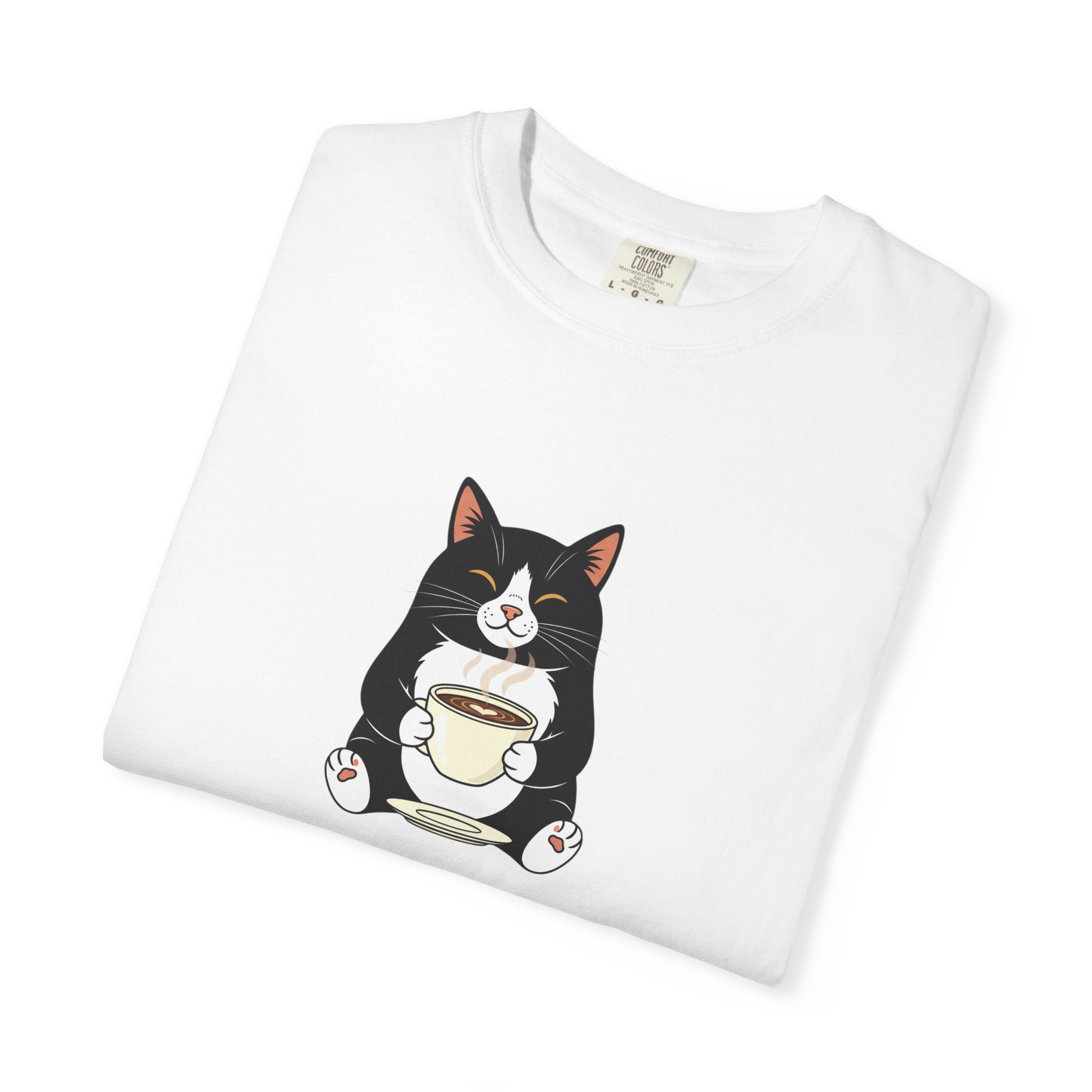 Tuxedo Cat Holding Coffee T-Shirt