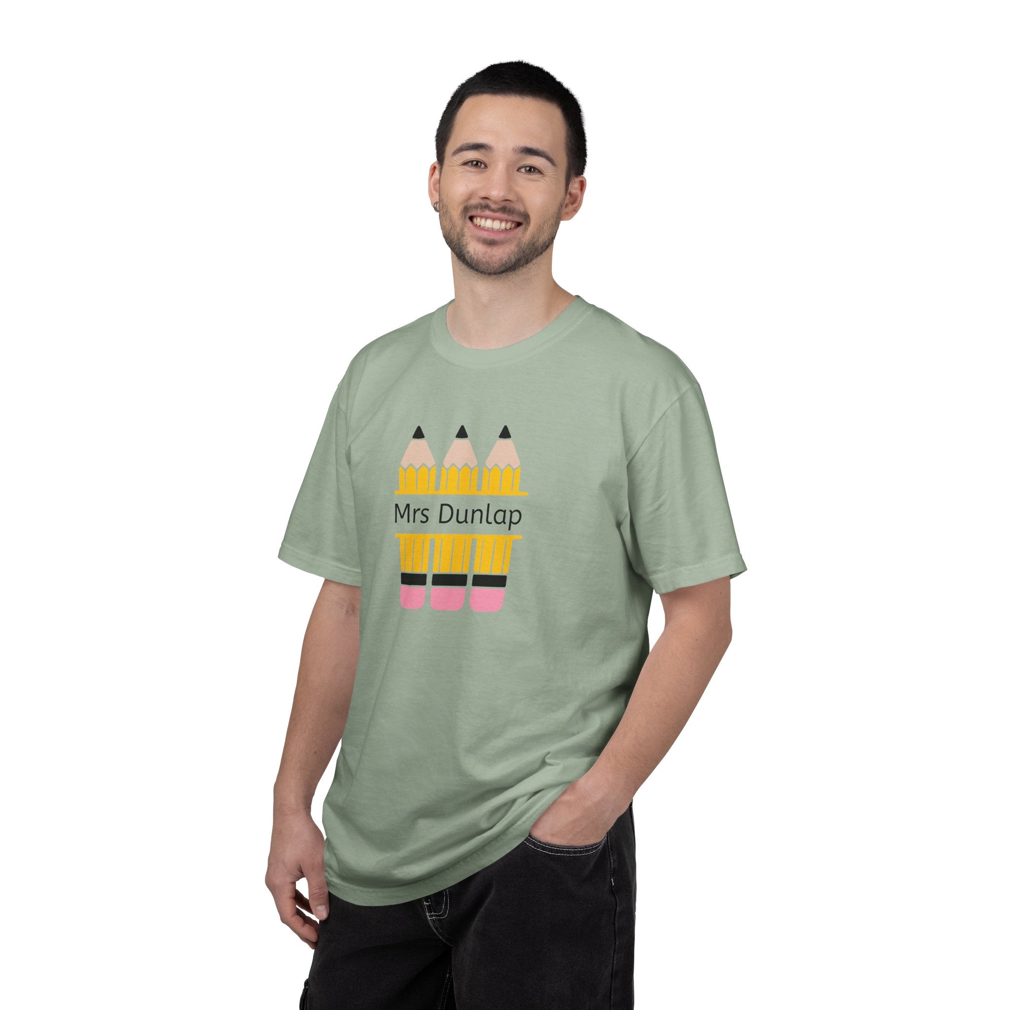 Personalized Teacher T-Shirt – 'Mrs Dunlap' Pencil Design