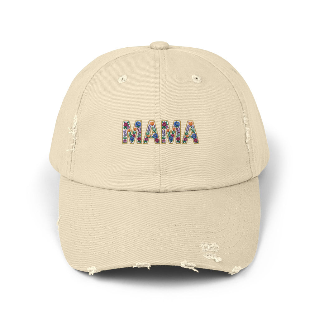 MAMA Distressed Baseball Cap — Floral Patch Mom Hat