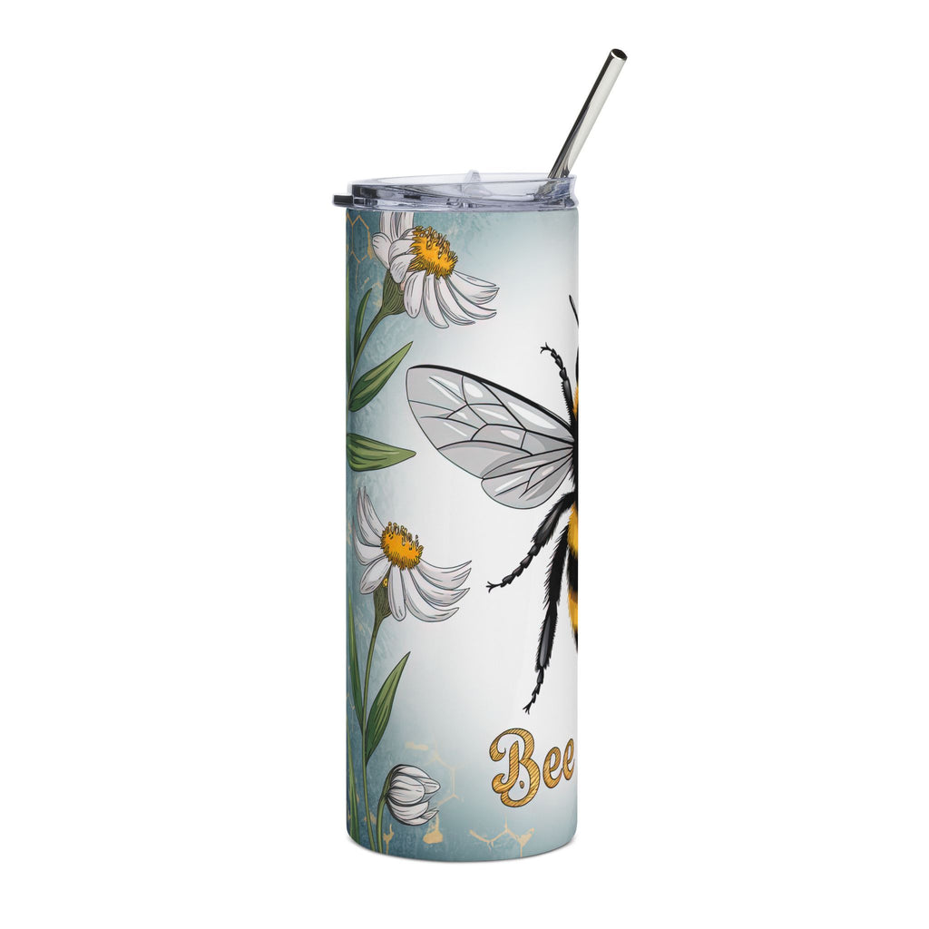 Bee Happy 20oz Stainless Steel Tumbler — Insulated Bumblebee Floral Travel Cup