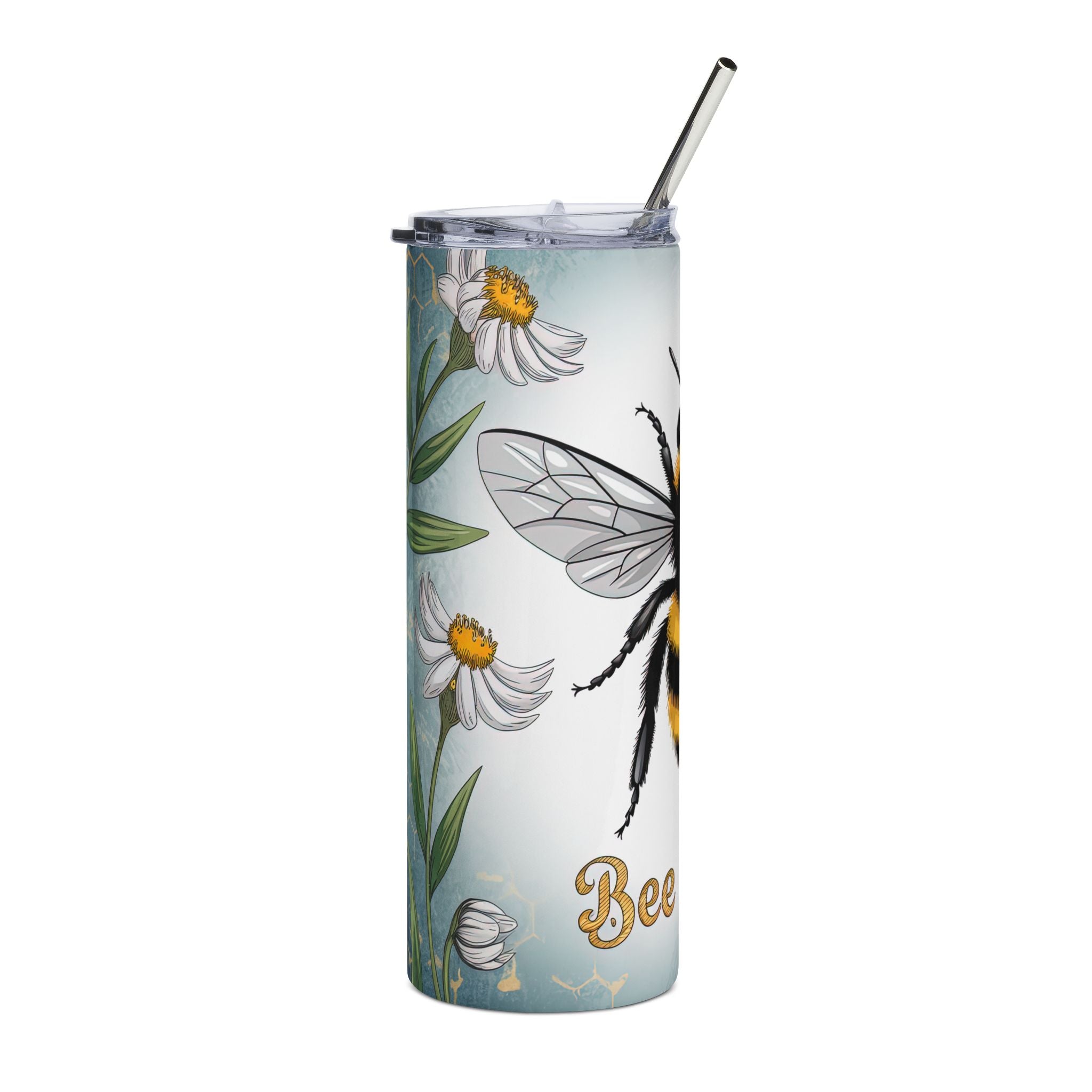 Bee Happy 20oz Stainless Steel Tumbler — Insulated Bumblebee Floral Travel Cup