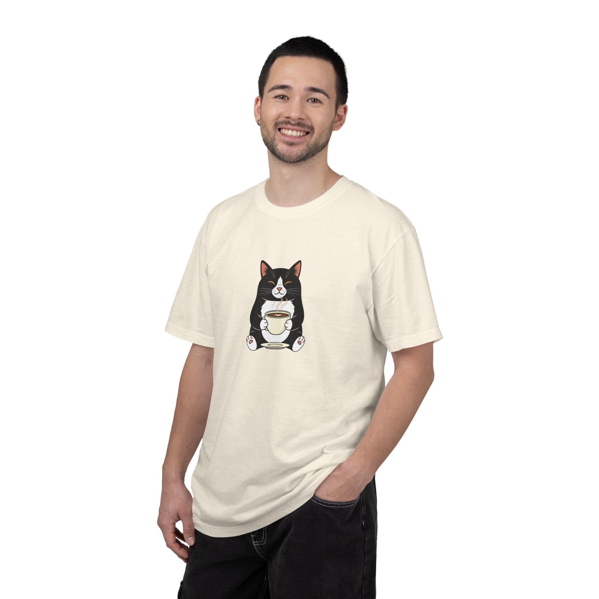 Tuxedo Cat Holding Coffee T-Shirt