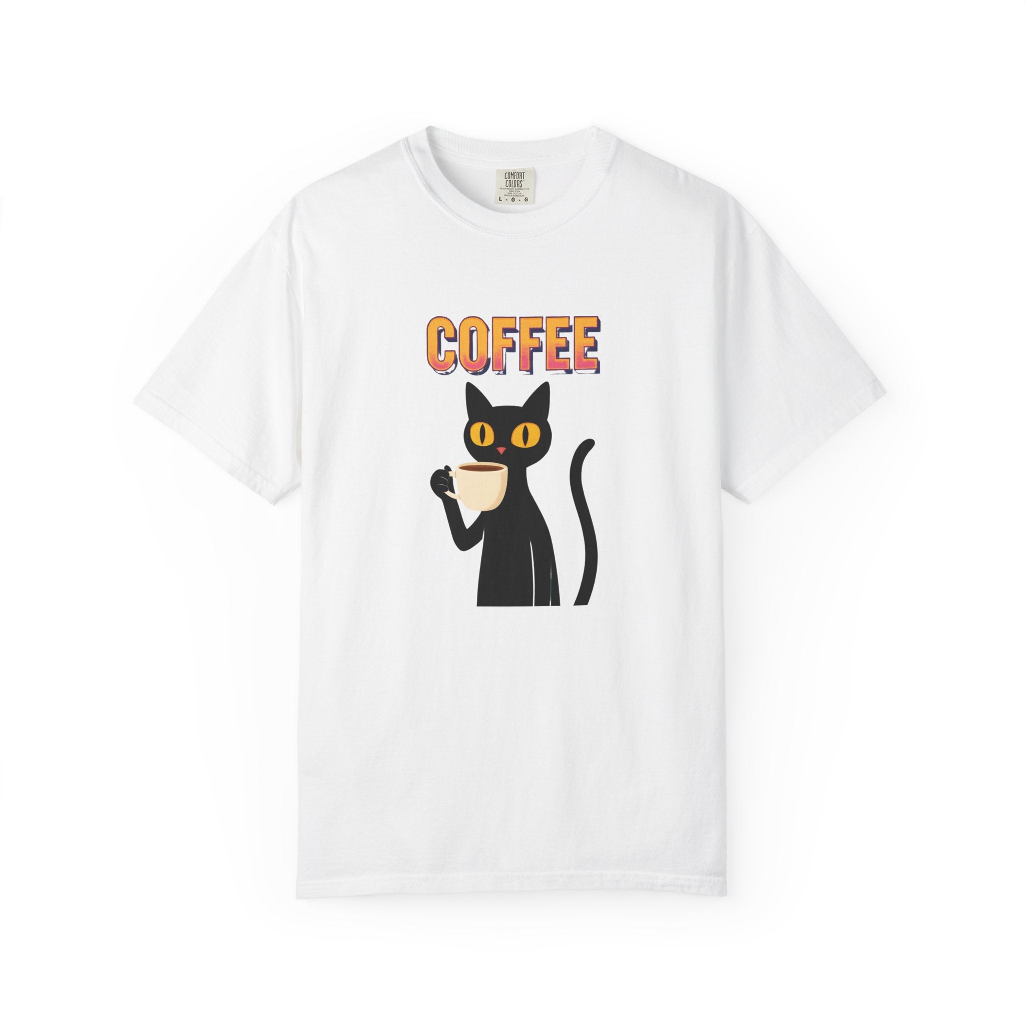 Coffee Cat T-Shirt — Cute Black Cat Holding Coffee Graphic Tee