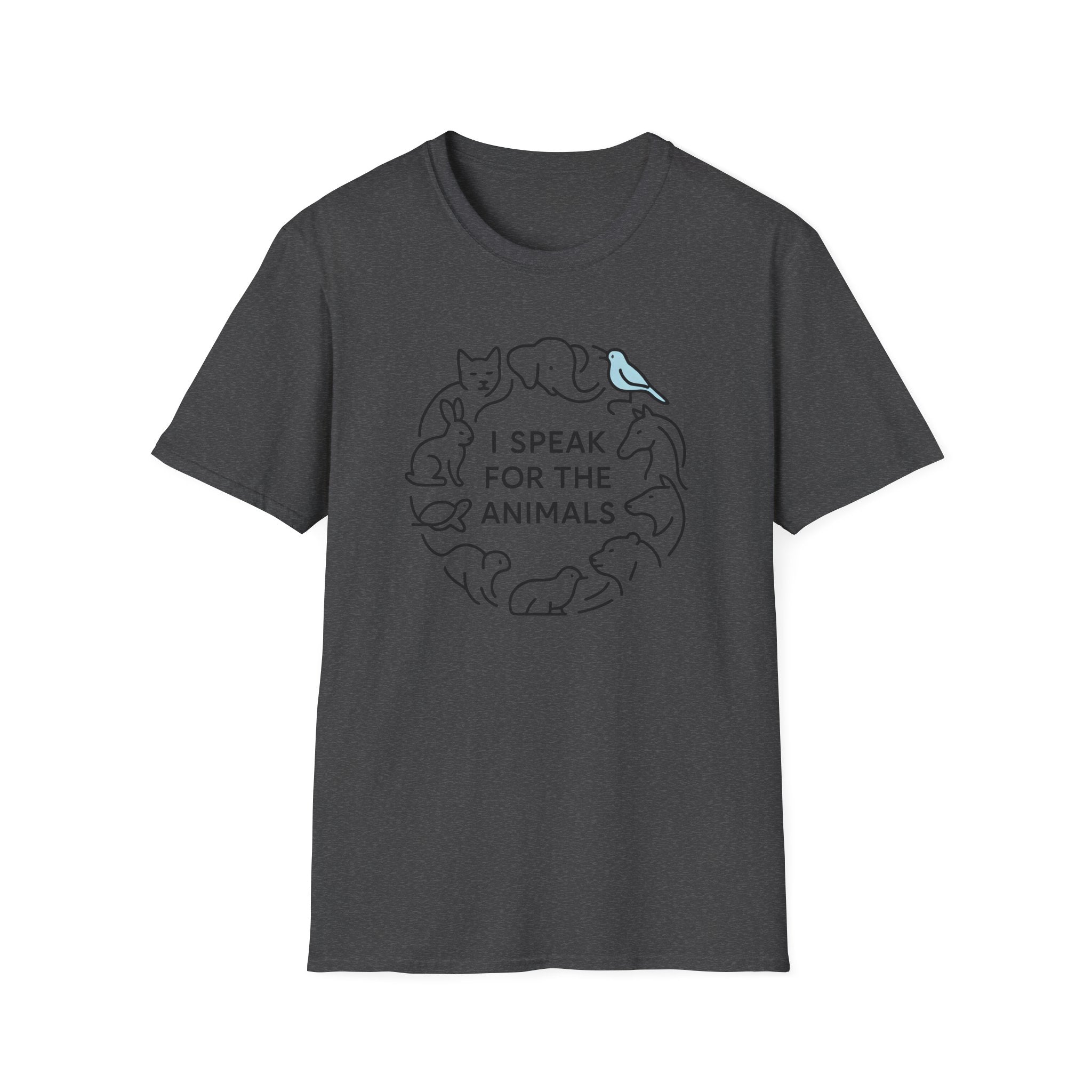 I Speak For The Animals T-Shirt — Animal Lover Tee with Cat, Dog & Bird Line Art