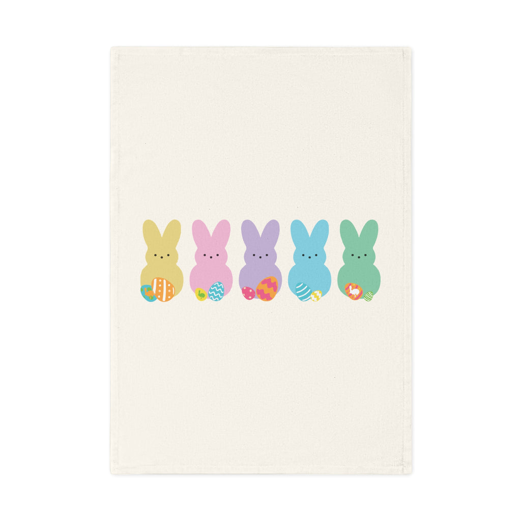 Easter Bunny Row Cotton Tea Towel – Pastel Peep Bunnies with Easter Eggs