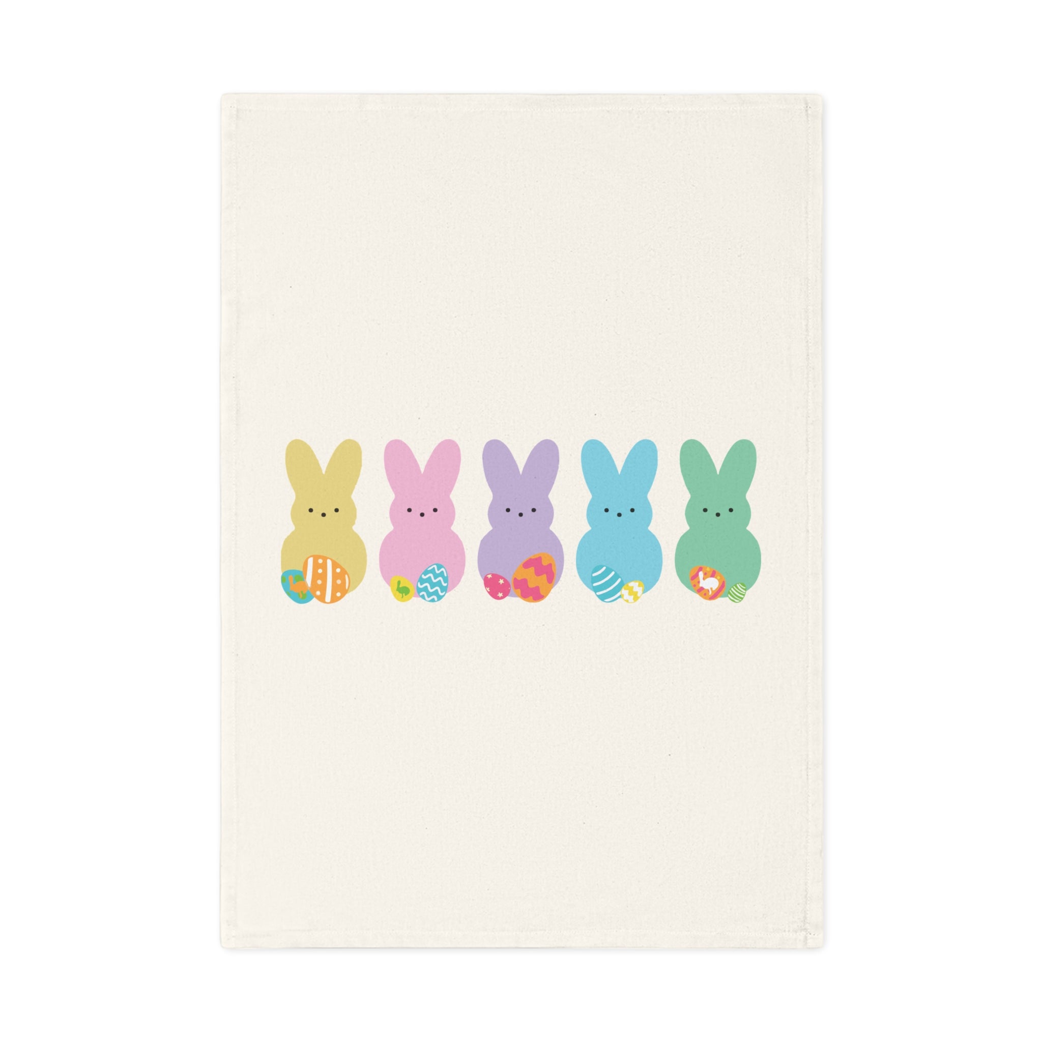 Easter Bunny Row Cotton Tea Towel – Pastel Peep Bunnies with Easter Eggs