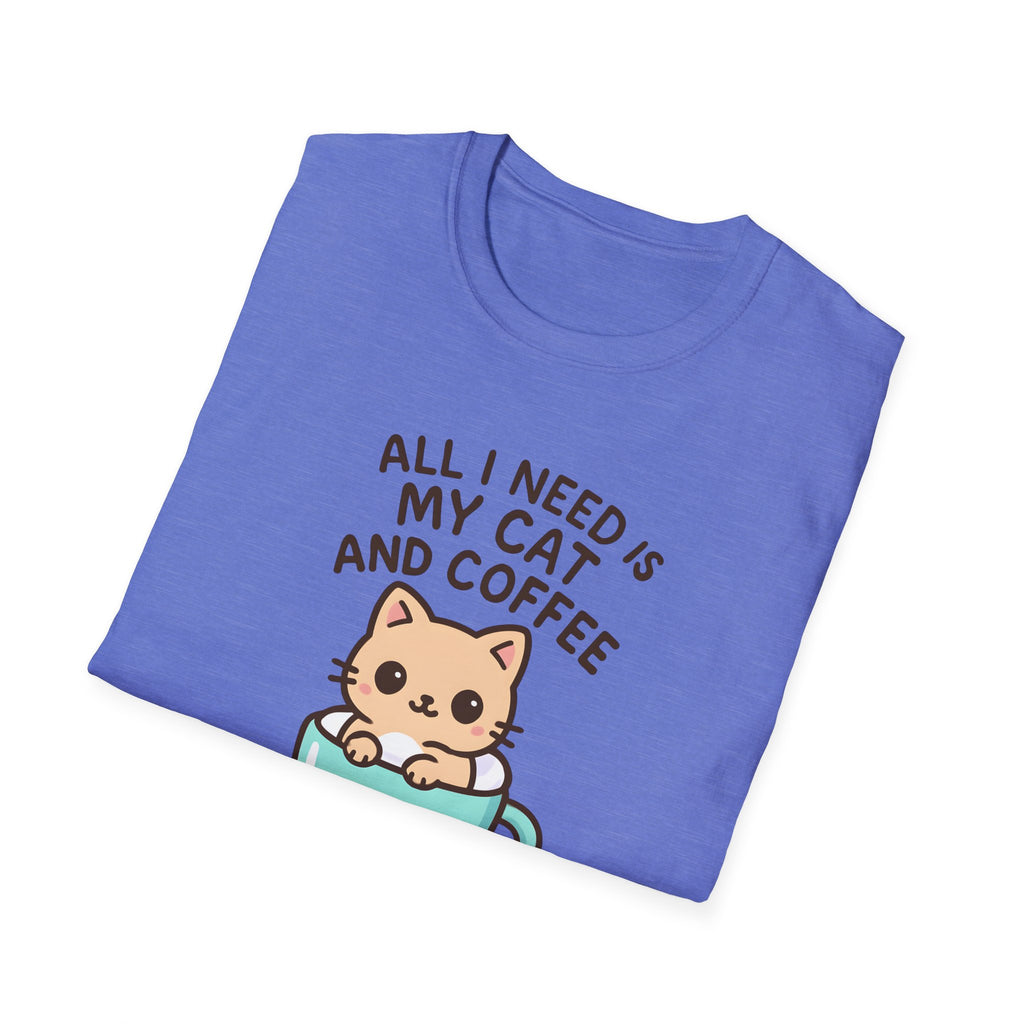 Cat and Coffee T‑Shirt — "All I Need Is My Cat and Coffee" Cute Cat in Mug Tee