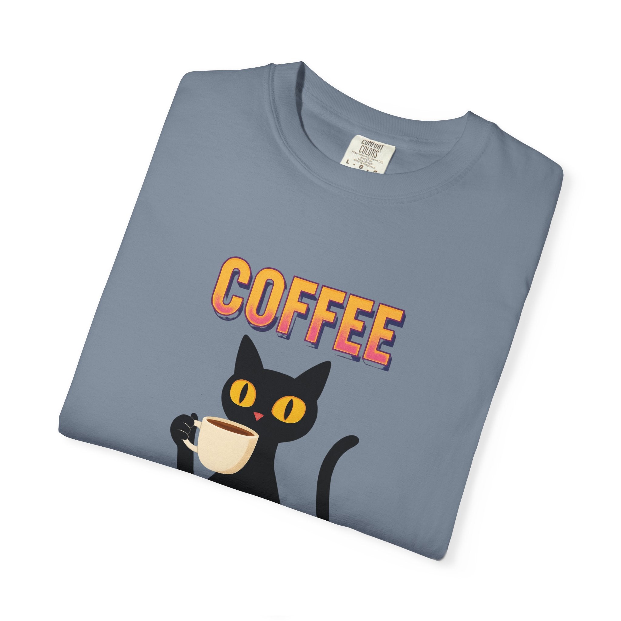 Coffee Cat T-Shirt — Cute Black Cat Holding Coffee Graphic Tee