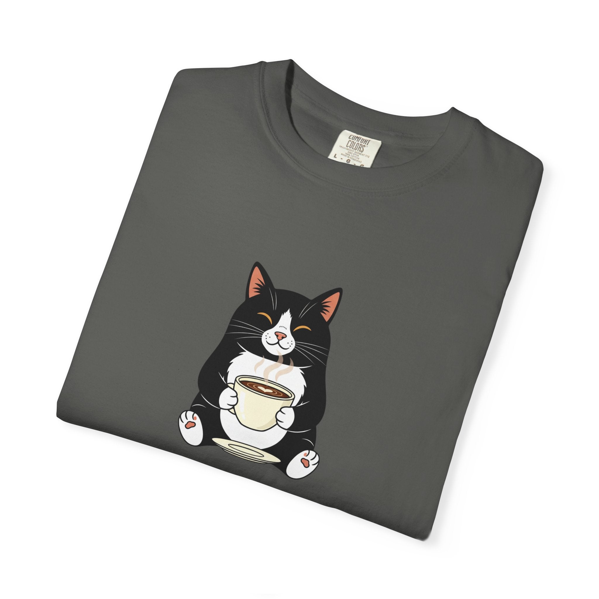 Tuxedo Cat Holding Coffee T-Shirt