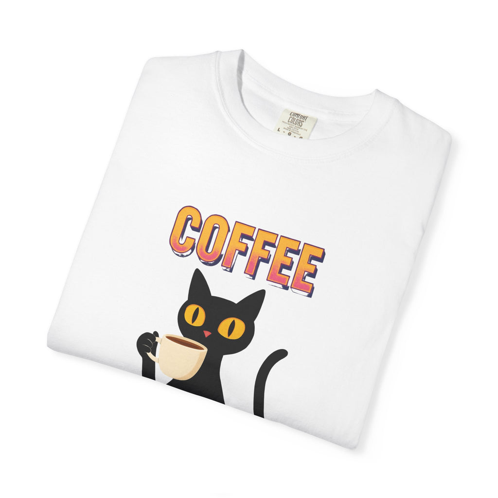 Coffee Cat T-Shirt — Cute Black Cat Holding Coffee Graphic Tee