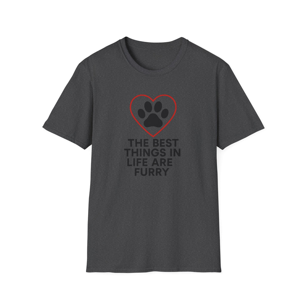 Dog Lover T-Shirt — “The Best Things in Life Are Furry” Paw Heart Tee
