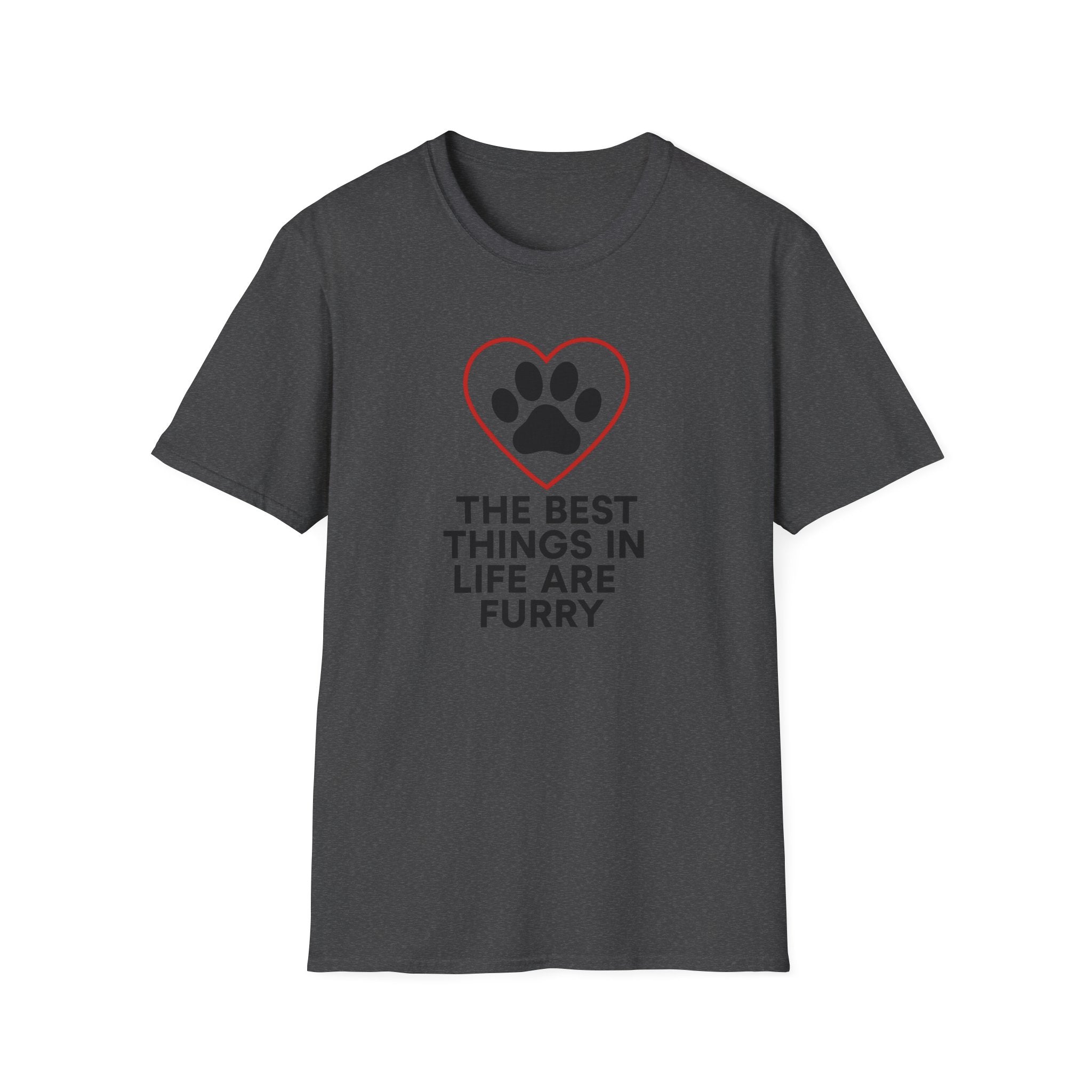 Dog Lover T-Shirt — “The Best Things in Life Are Furry” Paw Heart Tee