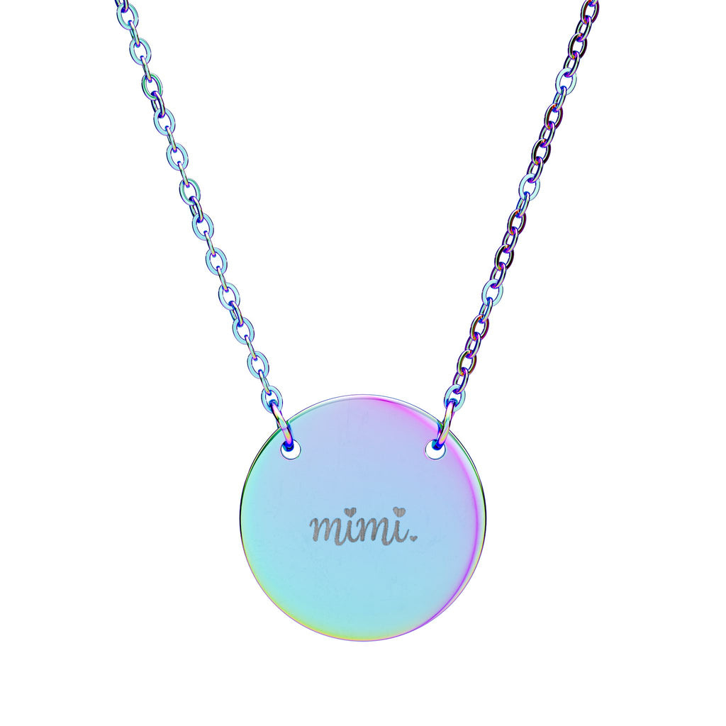 Engraved Circle Necklace — "Mimi." Personalized Pendant Gift