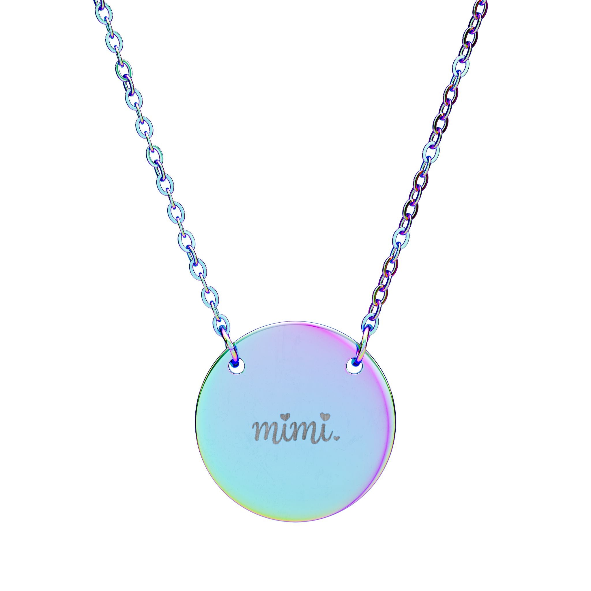 Engraved Circle Necklace — "Mimi." Personalized Pendant Gift