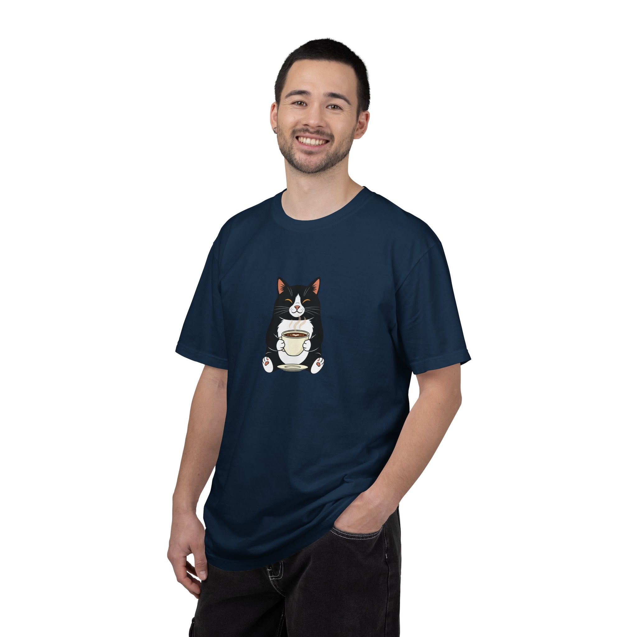 Tuxedo Cat Holding Coffee T-Shirt