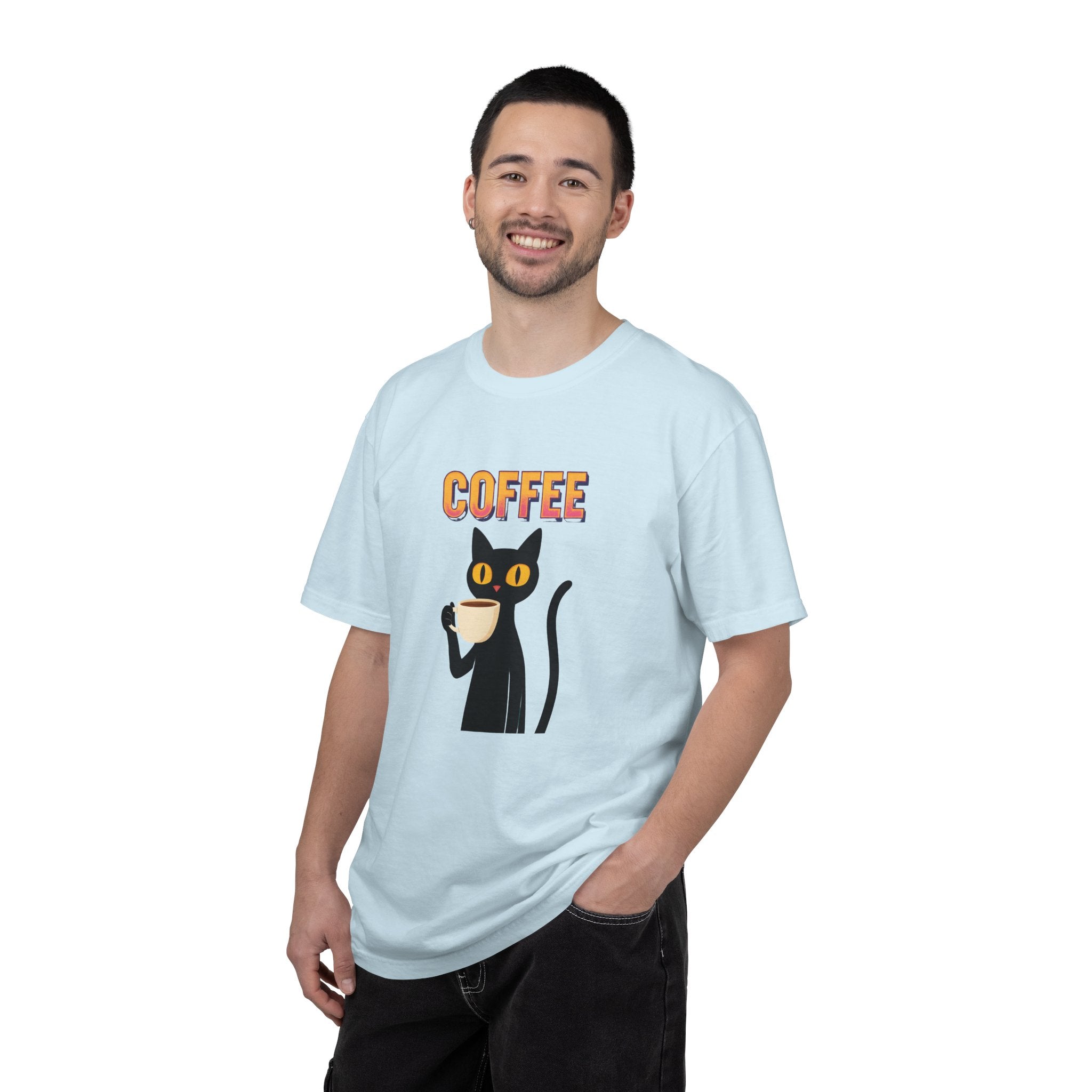 Coffee Cat T-Shirt — Cute Black Cat Holding Coffee Graphic Tee